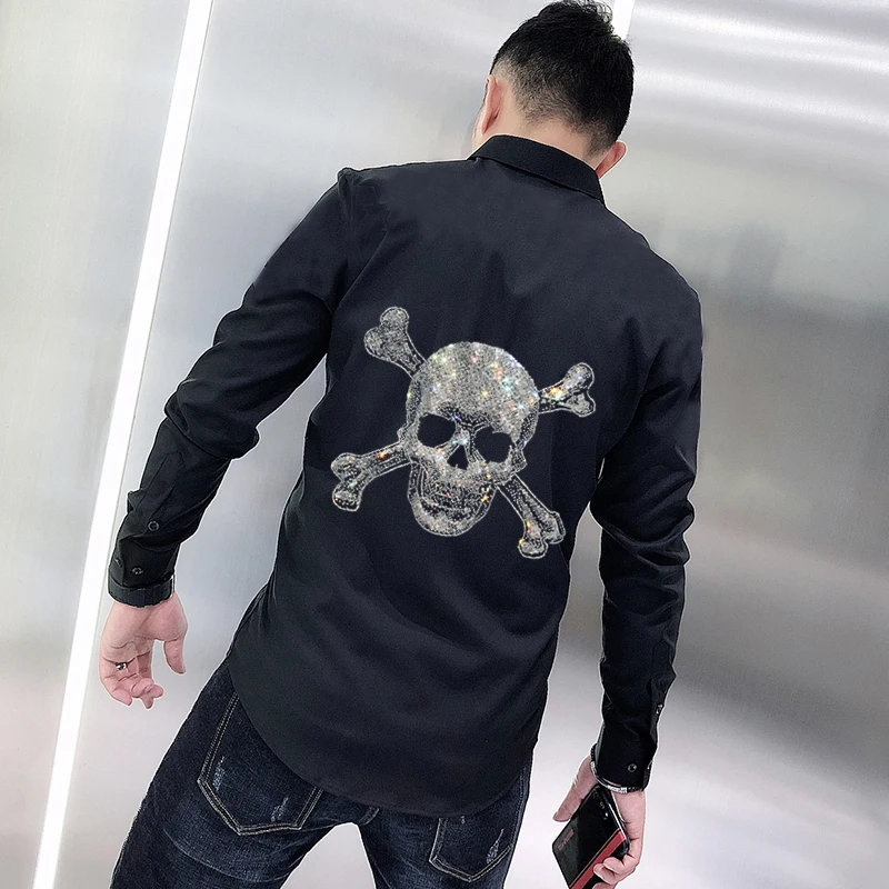 Мужская офисная футболка на пуговицах с длинным рукавом и отложным