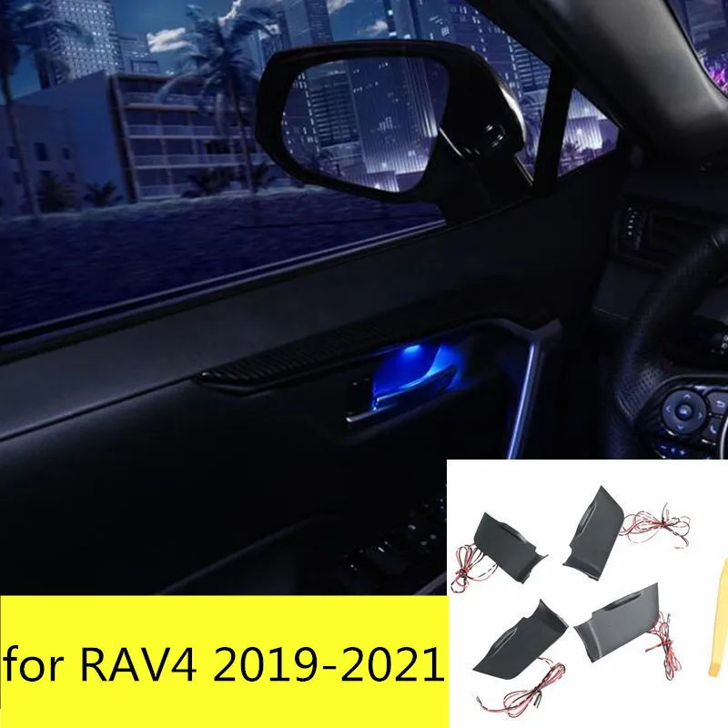 4PCS Blue Powerty LED Light Inner Door Handle Bowl Mood Lighting Decorative Car Lamp for Toyota New RAV4 2019 2020 2021