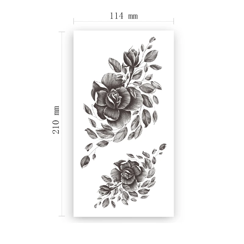 

Realistic Sketch Flowers Waterproof Temporary Tattoo Sticker Black Rose Leaves Fake Tattoos Flash Tatoos Arm Body Art for Women