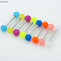 leosoxs hot selling luminous tongue nail ring stainless steel rod body piercing jewelry 6x1 6x16mm