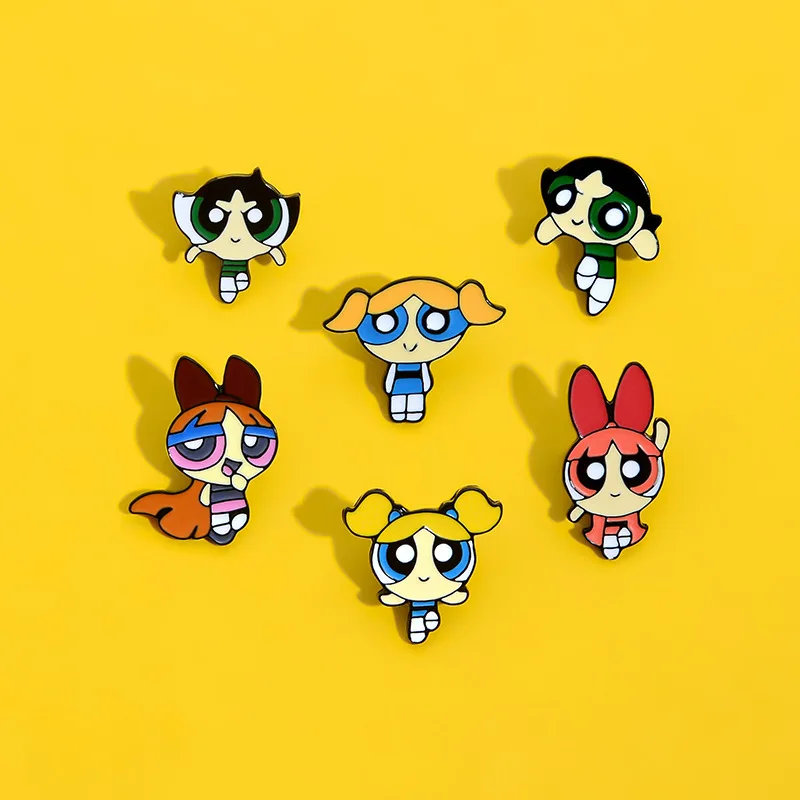 Anime Powerpuff Girls Cute Cartoon Brooch for Women Broche Badge Pin Metal  Collar Brooches for Men Pines Metalicos Jewelry