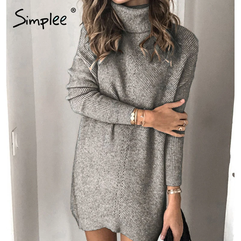 Simplee повседневное женское трикотажное платье осень-зима с воротником-черепашкой