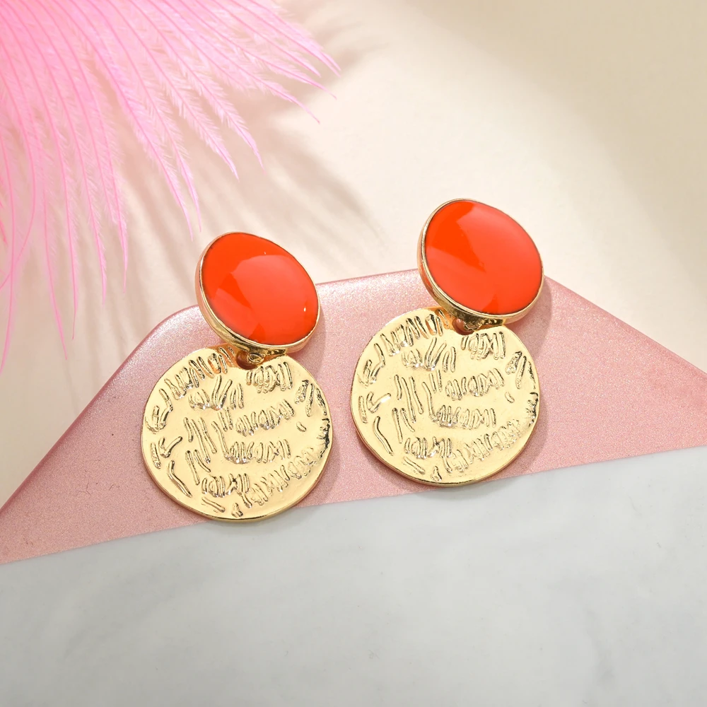

Double Layers Metal Slice Earrings For Women New Vintage Retro Simple oil Drop Jewelry Accessories Round Geometric Earrings