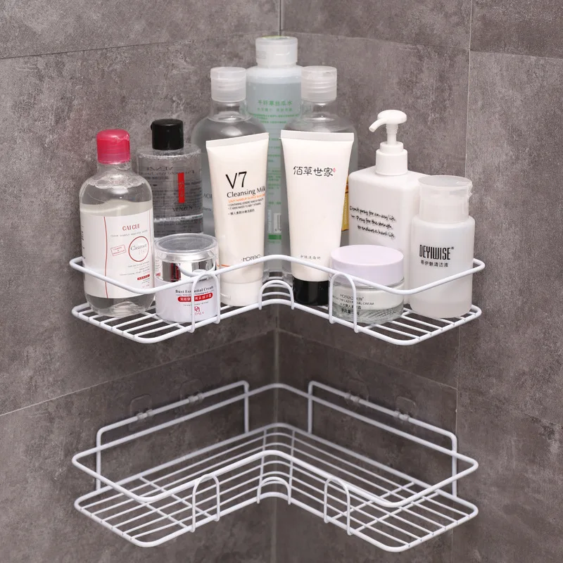 

Iron Bathroom Shelf Shower Wall Mount Shampoo Storage Holder With Suction Cup No Drilling Kitchen Storage Bathroom Accessories
