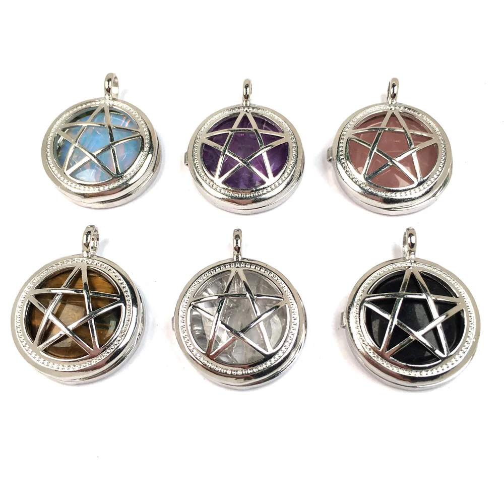 

Natural Stones Hollow Pendant Pentagonal alloy Cage With stone Pendant Pendants for Jewelry Making DIY Necklaces Accessories