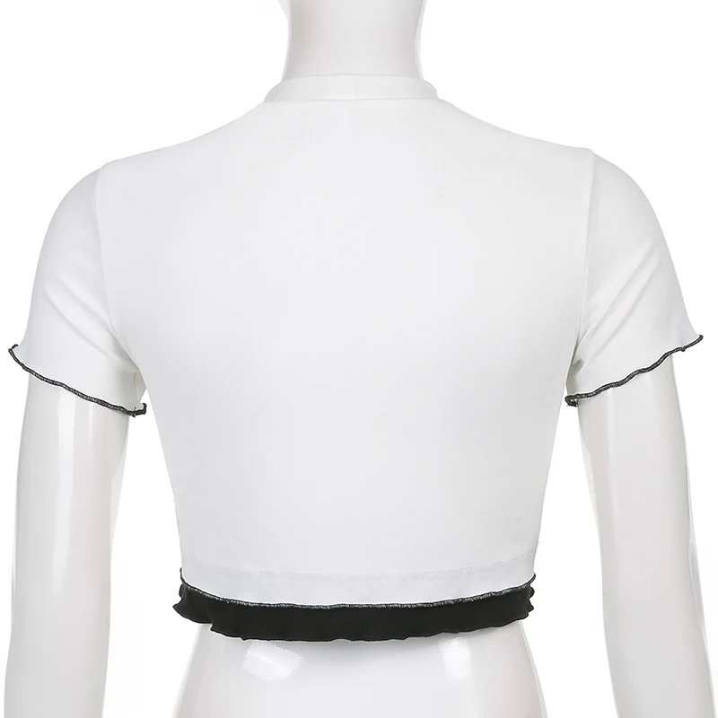 

Rockmore Sexy Hollow Out Crop Top y2k Short Sleeve T-Shirt Women E Girl Streetwear Casual Cute Basic Slim Tee Female Summer 2021