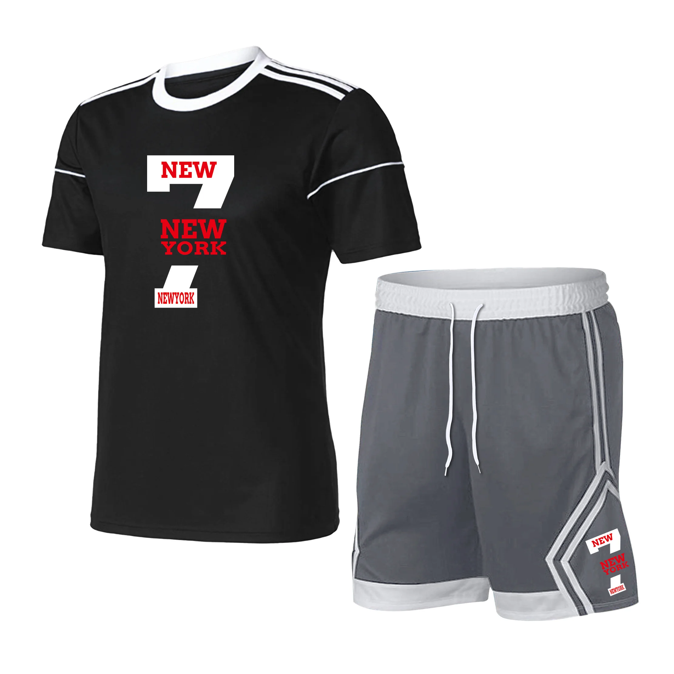 

Mens Casual Suit Plus Basketball shorts Summer 2 Pieces Men Sets Male Clothing Sportswear Set Fitness Print Men Shorts+T Shirt