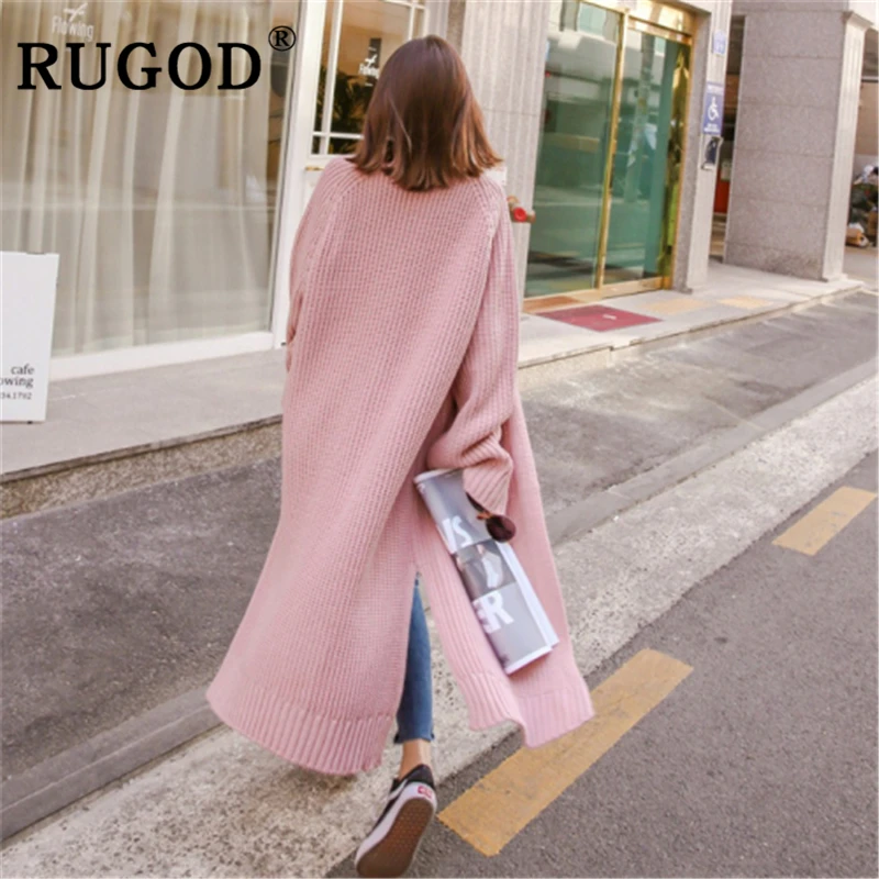 Женский свободный свитер кардиган RUGOD корейский длинный вязаный офисный с
