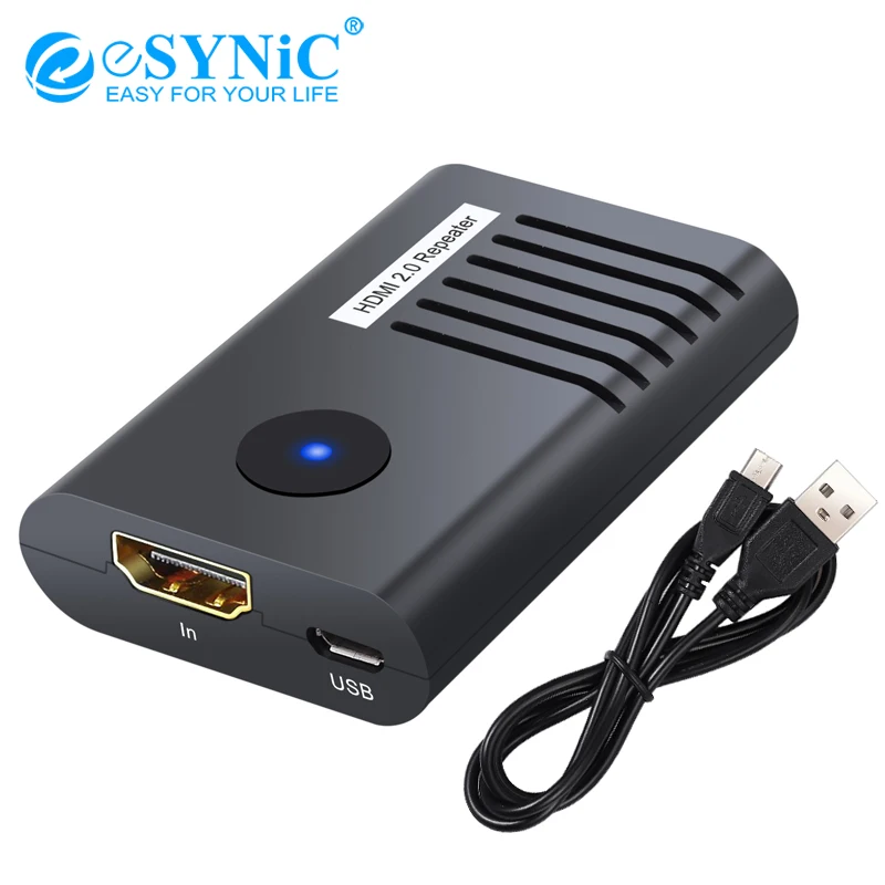 ESYNiC мини hdmi повторитель 60M 4K 2160P 3D HDMI 2 0 удлинитель переходник для бустера ПК DVD Sky HD