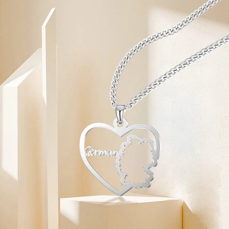 HUHUI Custom Germany Map Necklace With Heart Personalized Name Hollow Pendant Stainless Steel Unisex Jewelry Anniversary Gift | Украшения и