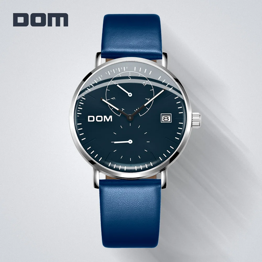 Часы DOM Мужские Аналоговые кварцевые модные спортивные светящиеся с кожаным