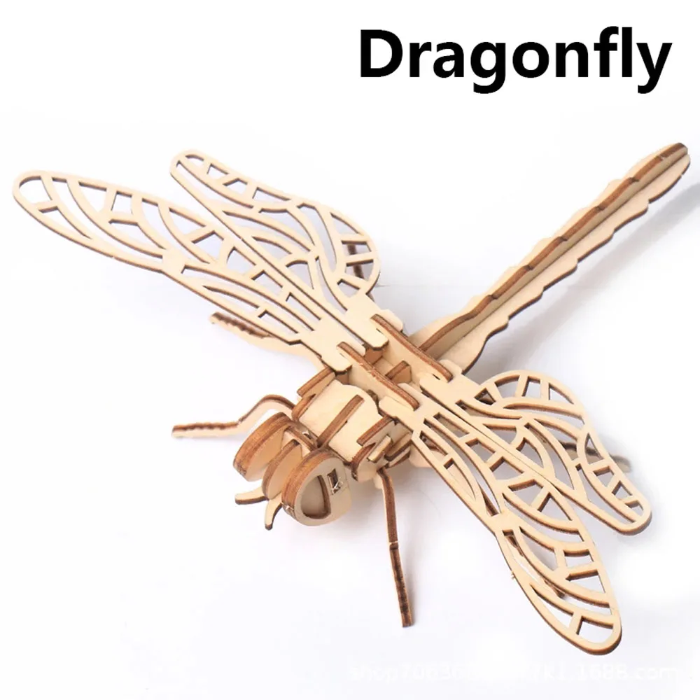 Dragonfly Детские игрушки Монтессори 3D головоломка DIY деревянная головоломка насекомое Животное ручной работы развивающие сборные игрушки подарки для детей - Цвет: Dragonfly