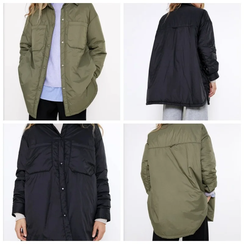 

Women's new patch bag side button Lapel cotton shirt coat