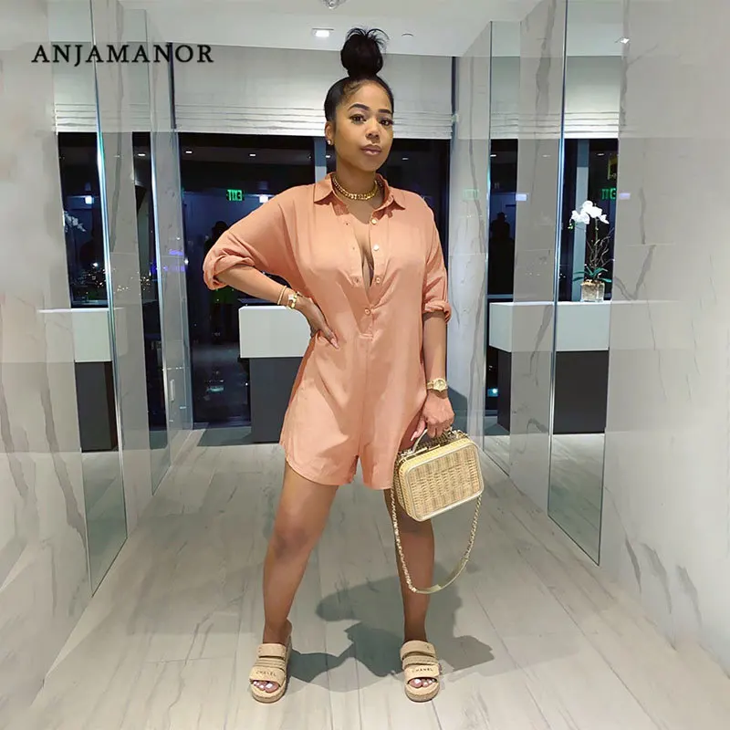 

ANJAMANOR Casual Loose Button Up Long Sleeve Rompers One Piece Jumpsuit Fall 2020 Women Fashion Clothes Playsuit D35-CH24