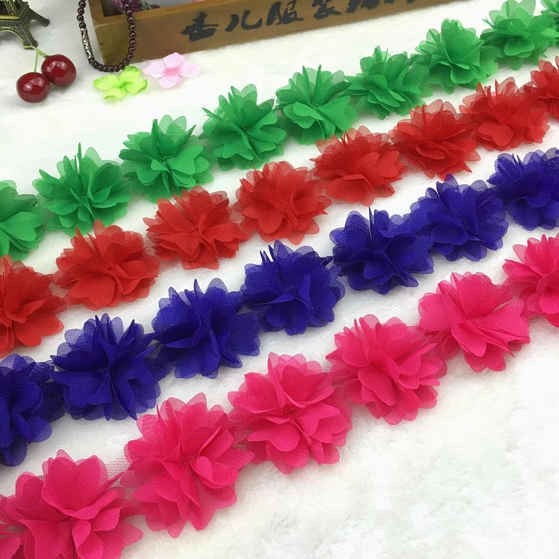 

2 Yards Chiffon Three-Dimensional Flower Lace 6cm 5 Leaves 17 Flowers, Clothing Accessories DIY Handmade Accessories