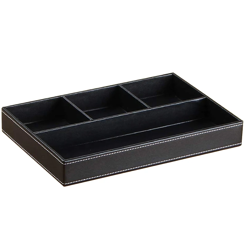 

Leather 4 Grid Desktop Stationery Case , Drawer Organizer, Desk Supplies Storage Box,Bedside Table Tray,Suitable
