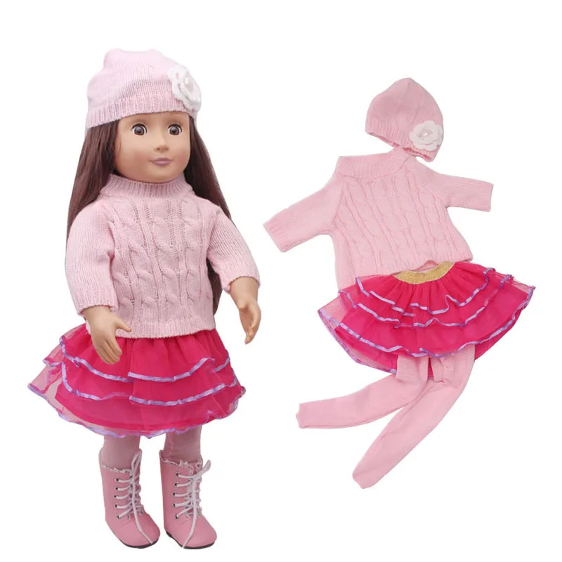 Sweater 4Pcs 4 шт./компл. Соединенные Штаты куклы девушки комплект одежды зимнее пальто для девочек платье с юбкой-пачкой+ леггинсы для девочек 18 дюймов комплект кукольной одежды подходит 43 см для ухода за ребенком для мам, детские куклы - Цвет: Sweater 4Pcs