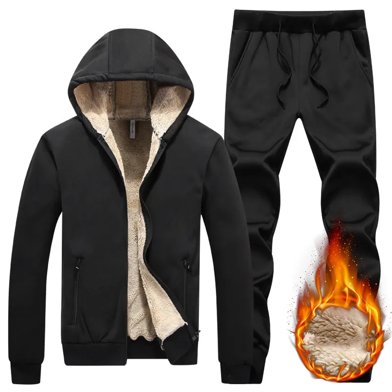 

Men Fleece Sets Mens Thick Hooded Casual Tracksuit Men Thick Jacket+ Pant Hoodie Sweatshirt Winter Male Warm Jogger Sweat Suits