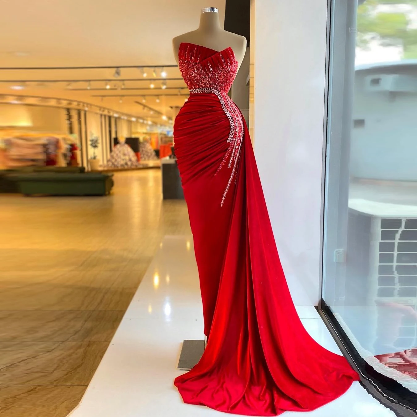 

Red Gorgeous Elegant Mermaid Prom Dresses Sleeveless High Waist Women Long Formal Evening Pageant Gowns Custom Made Plus Size