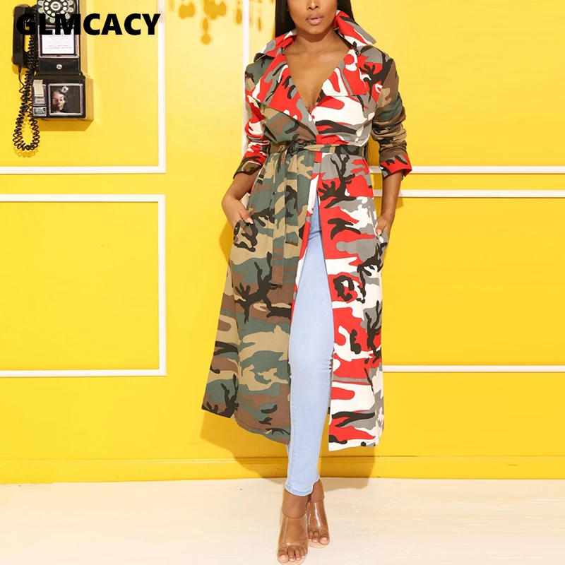 Женское длинное камуфляжное пальто кардиган повседневная верхняя одежда осенне