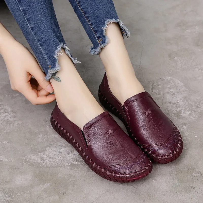 

Women Shoes Handmade Loafers Women Flats Genuine Leather Shoes Flat Women Moccasins Soft Bottom Ladies Shoes Plus Size 42