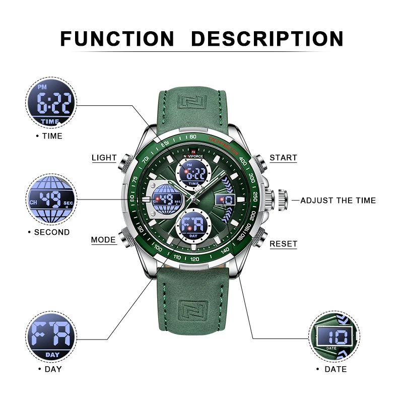 Часы наручные NAVIFORCE мужские в стиле милитари брендовые водонепроницаемые с