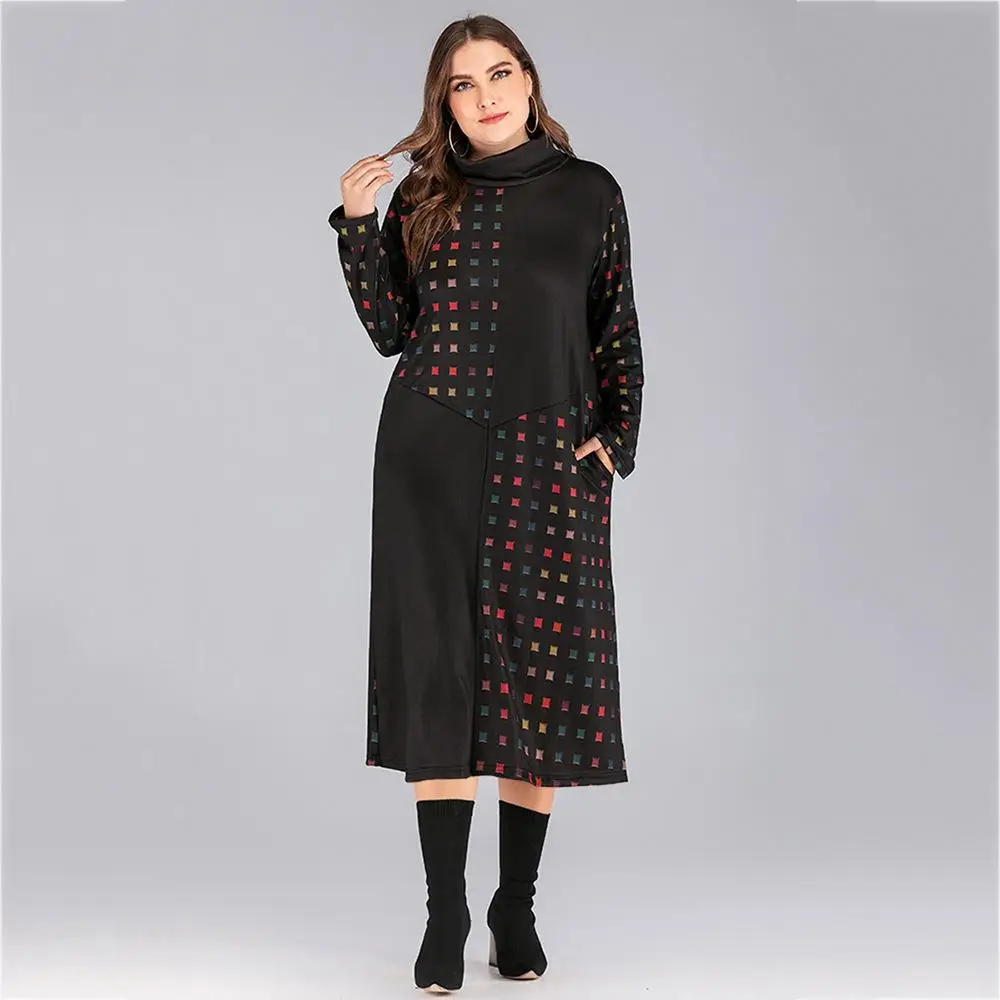 Женское осеннее свободное платье в клетку повседневное длинное большого размера