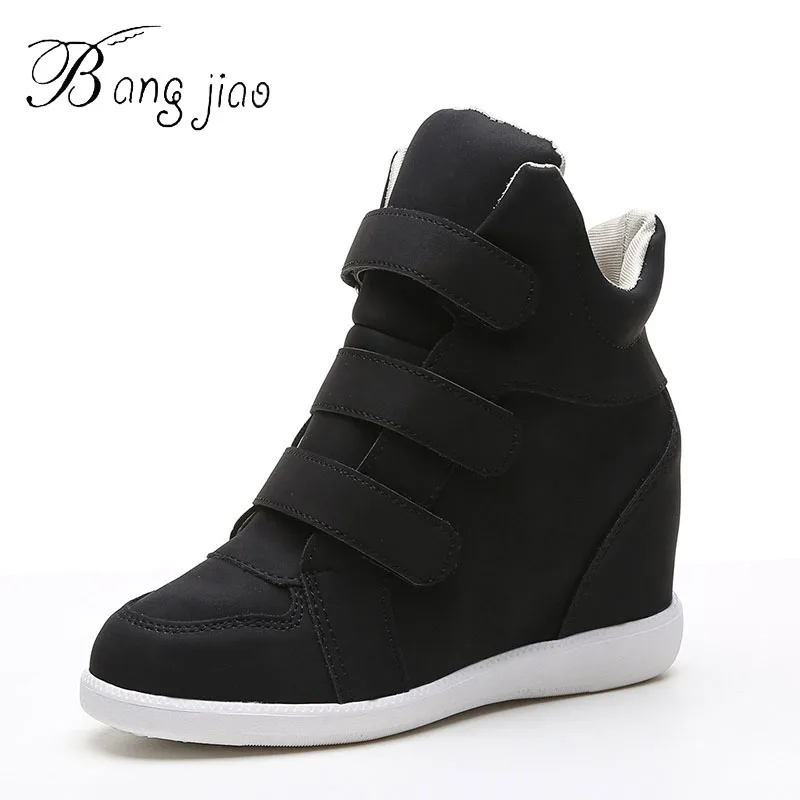 2018 осенние женские ботинки из искусственной кожи Ботинки на танкетке и платформе