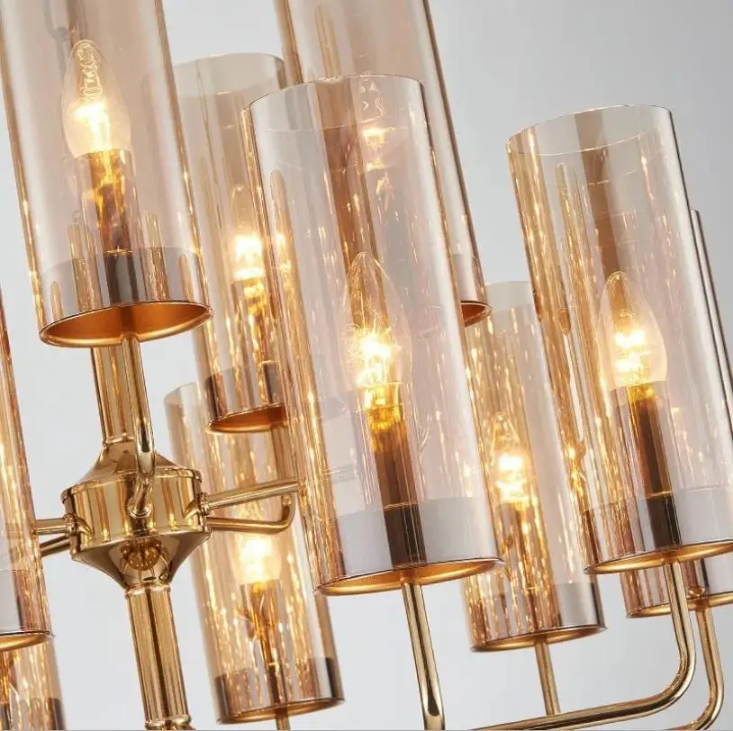 Современная роскошная стеклянная люстра с 6 15 насадками синяя/коньяк