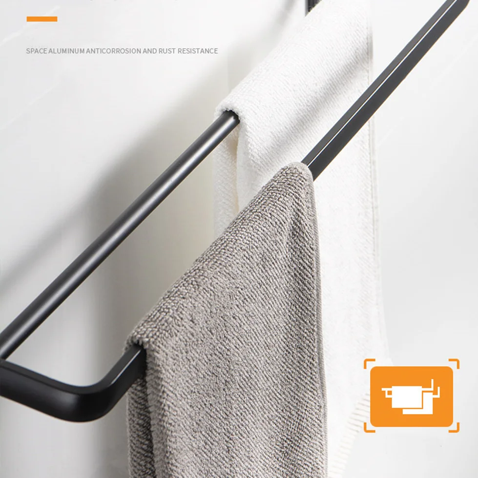 Черные двойные полки для полотенец ванной комнаты экономия места настенный