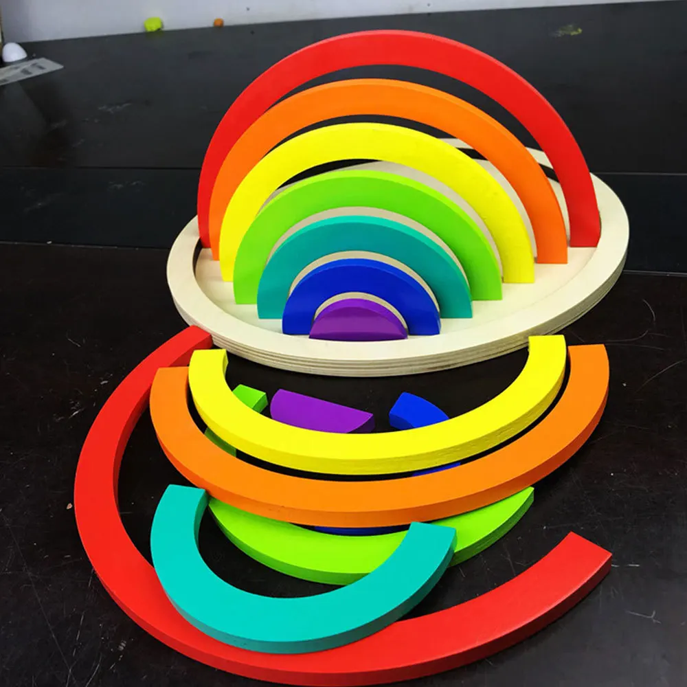 Цветные радужные деревянные строительные блоки пазл арка мост детские подарки