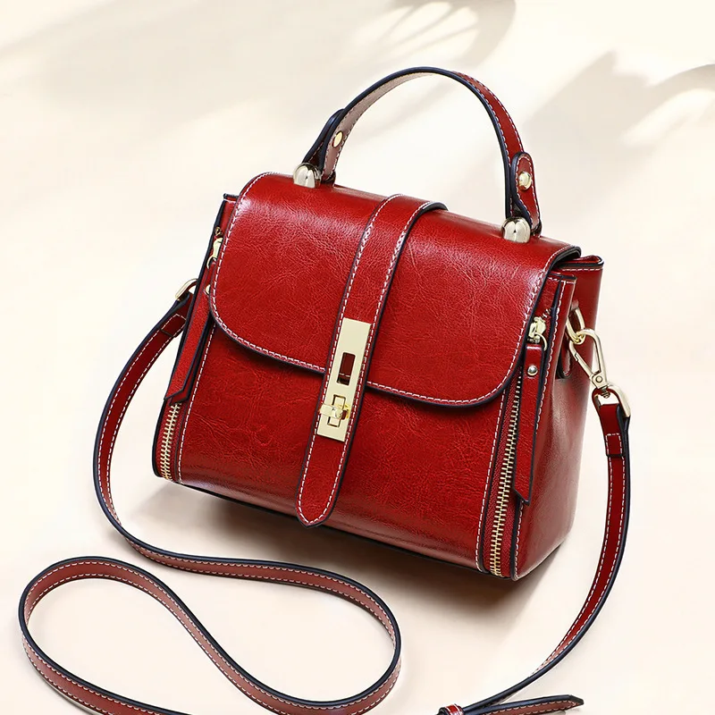 

Bag women's bag new 2020 leather versatile ins handbag simple oil wax one shoulder 2021 Messenger Bag Fashion