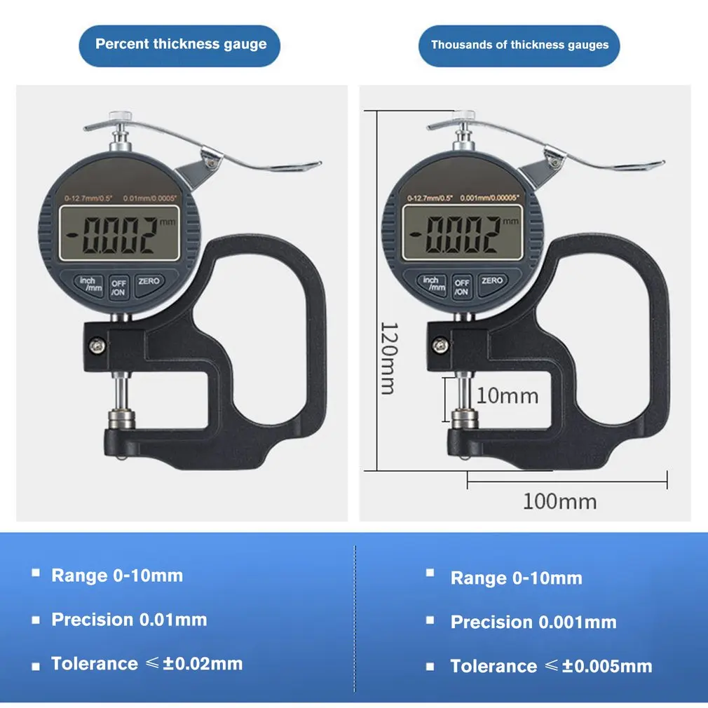 Цифровой дисплей толщиномер плоская головка измерительная бумажная пленка 0-10