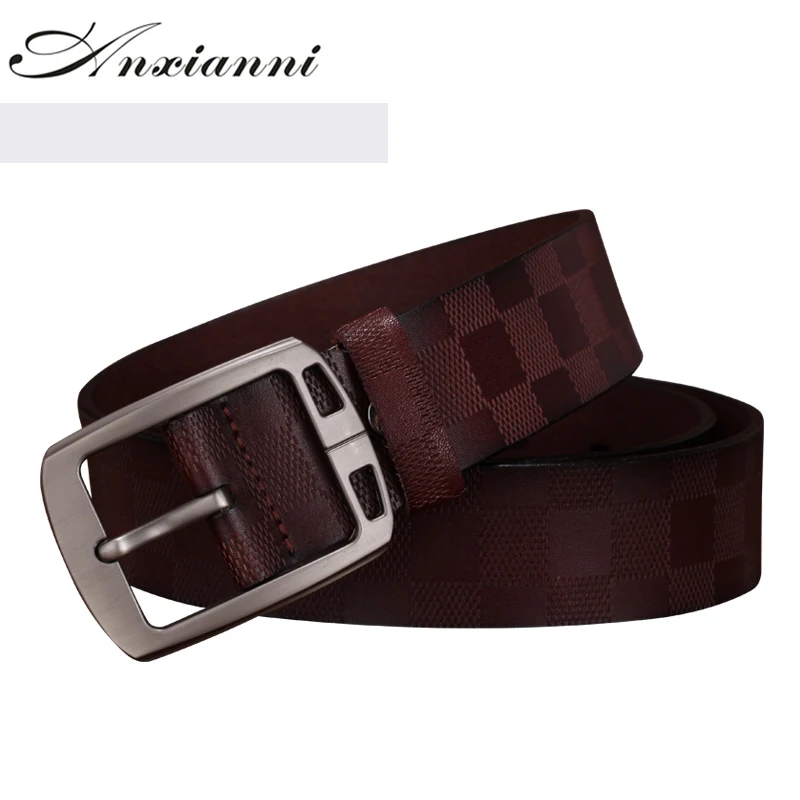 Anxianni leather Belt Business casual Alloy Pin buckle Belt  Step On The Line Flat Men fashion cowboy pants  trend embossed men