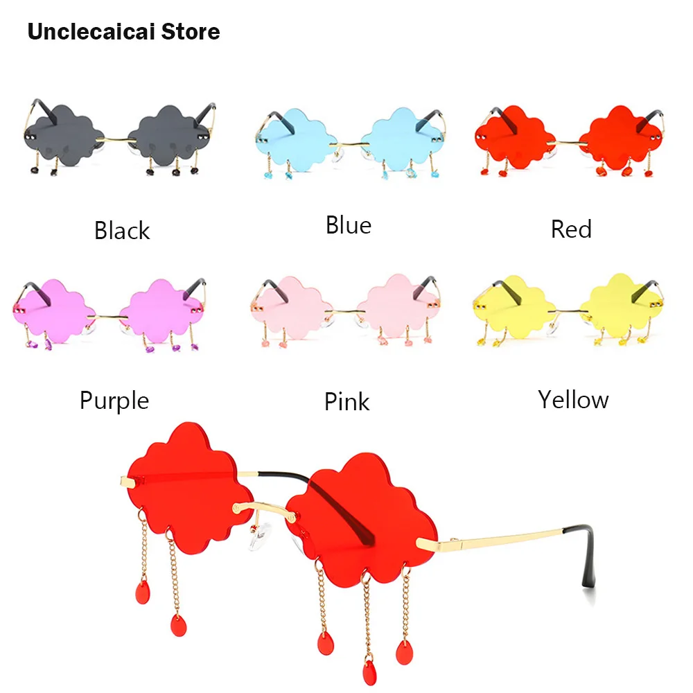 

Vintage Clouds Tassel Sunglasses Steampunk Fashion Rimless Driving Glasses Women Men Frameless Punk UV400 Goggles Eyewear