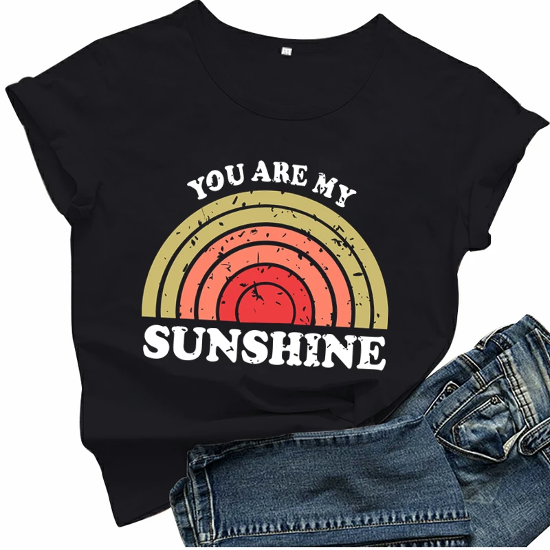 

Женская свободная футболка с радужным принтом You Are My Sunshine