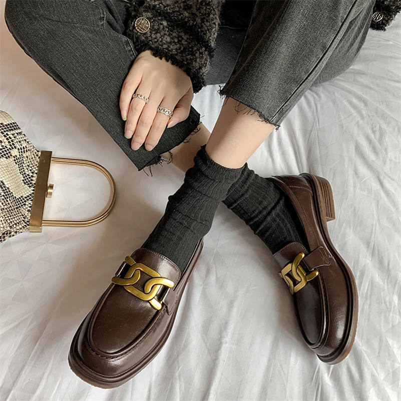 Туфли Meotina женские демисезонные из натуральной кожи лоферы на толстом среднем