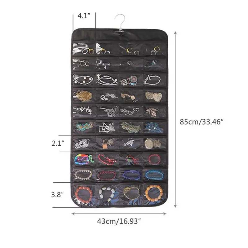

80 Pockets Double Sided Hanging Jewelry Display Organizer Storage Bag Non-woven Foldable Ring Necklace Bracelet Pouch