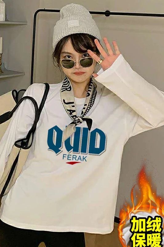 

415# cotton printed long sleeve Plush warm T-shirt for women