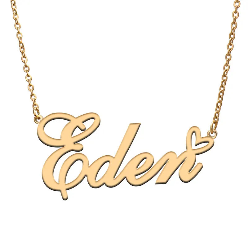 

Love Heart Eden Name Necklace for Women Stainless Steel Gold & Silver Nameplate Pendant Femme Mother Child Girls Gift