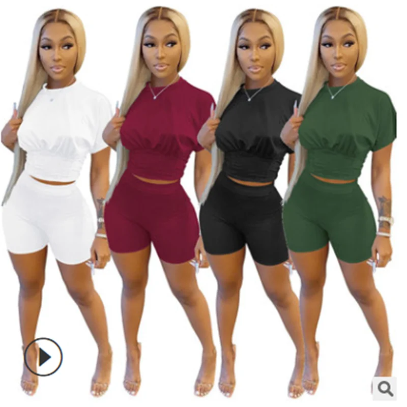

Комплект из двух предметов Женский, однотонный короткий топ с коротким рукавом и шорты, спортивная одежда для отдыха, уличная одежда, Y2k, вес...