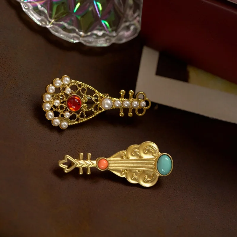 Винтажный дворец древний музыкальный инструмент ювелирная брошь Cheongsam Hanfu