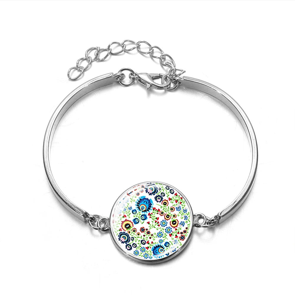SIAN 2019 New Polish Folk Art Patterns Chain Bracelet Classical Flowers Print Glass Dome Silver Plated Bracelets Bangles r Girls | Украшения