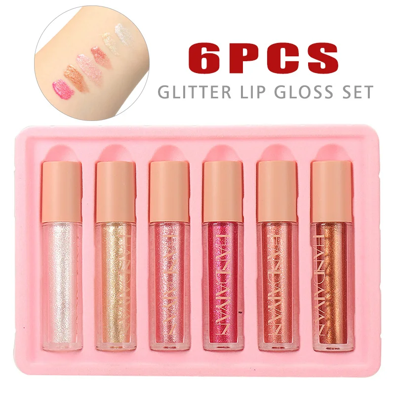 

6pcs/set Glitter Lips Gloss Long Lasting Shining Liquid Lipstick Moisturizer Shimmer Lip Gloss Make Up Lip Tint Beauty
