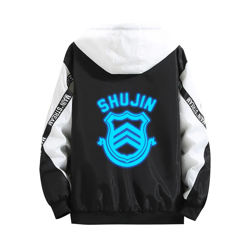 

P5 Persona 5 Cosplay Hoodie Role Yusuke Kitagawa Luminous Print Zipper Camouflage Splicing Tops Winter Cotton Coat Thick Jacket