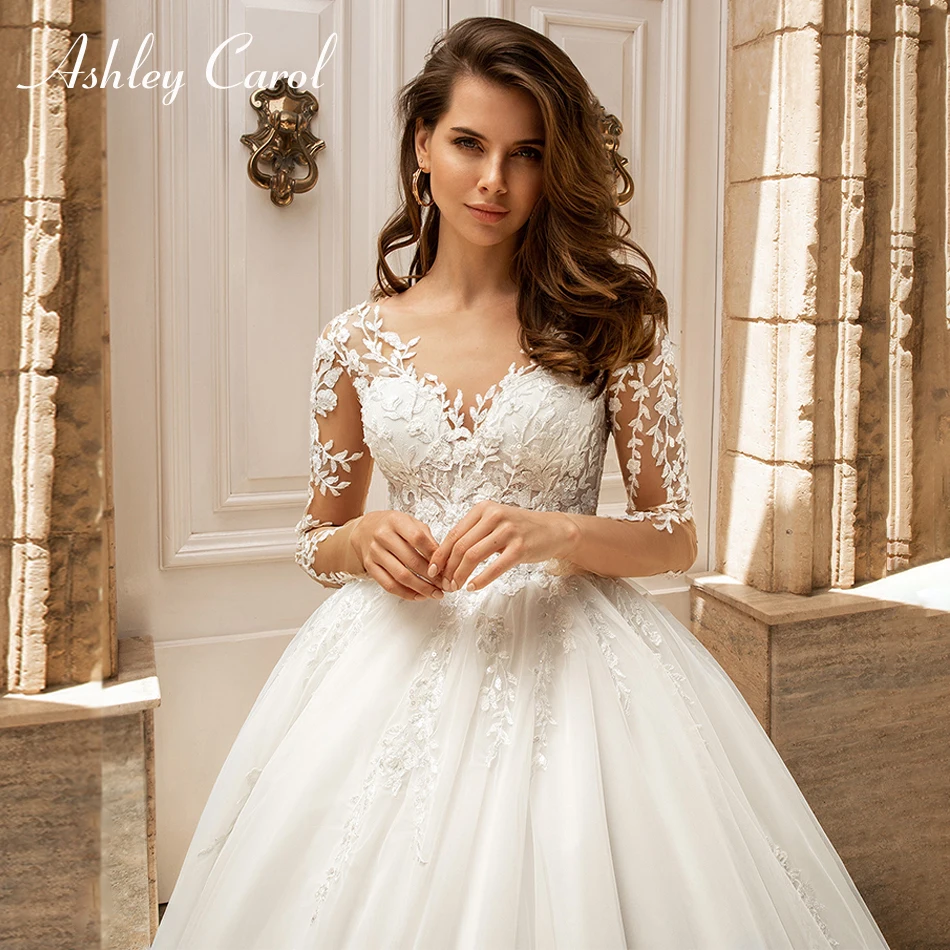 

Бальное платье Эшли Карол, свадебное платье для женщин, 2023, свадебное платье принцессы с длинным рукавом и аппликацией из тюля, Vestidos De Novia