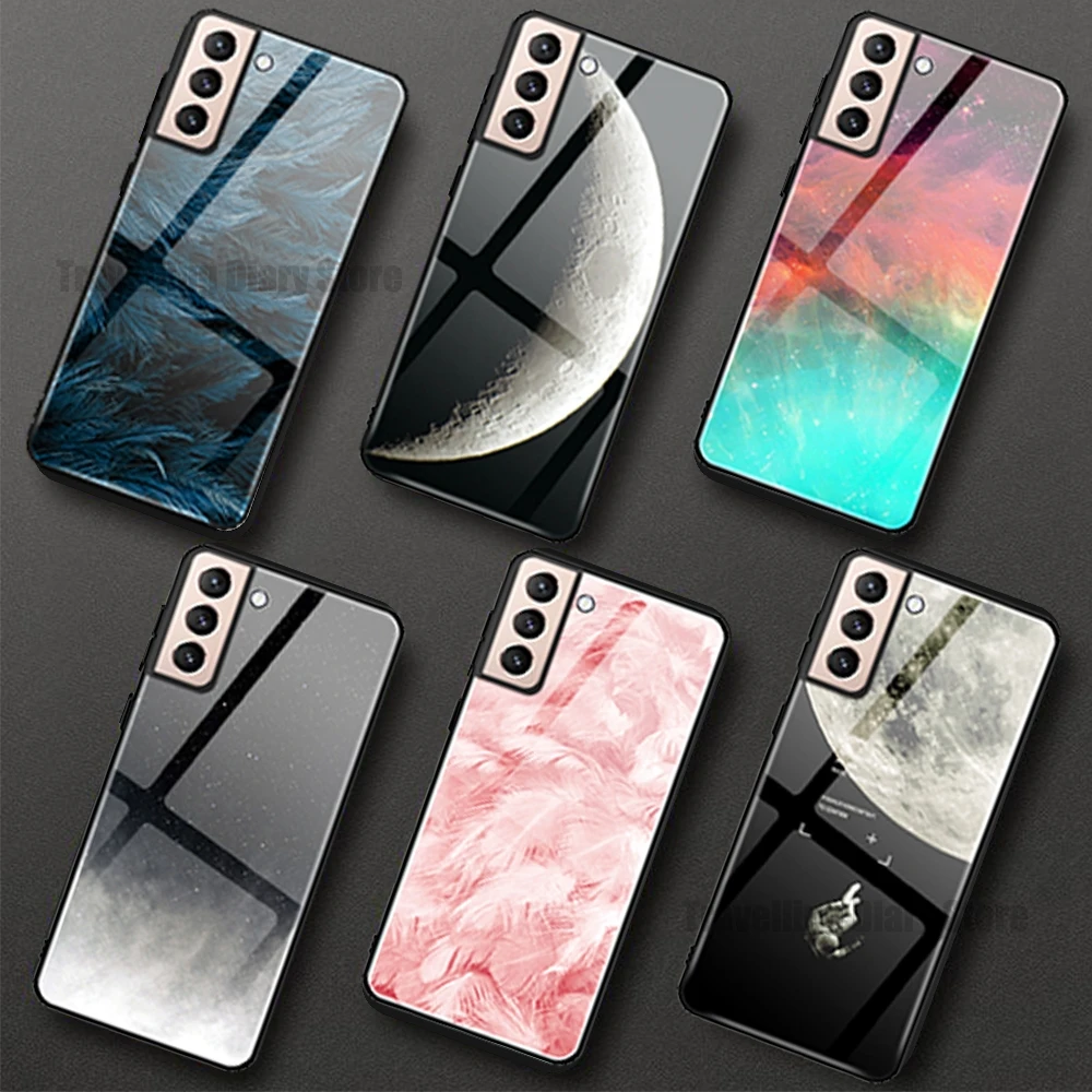 

Color Case For Samsung Galaxy S21 Ultra Plus Tempered Glass Hard PC Cover For Samsung S21 Plus Ultra A51 A71 A42 A51 A72 A12 A10