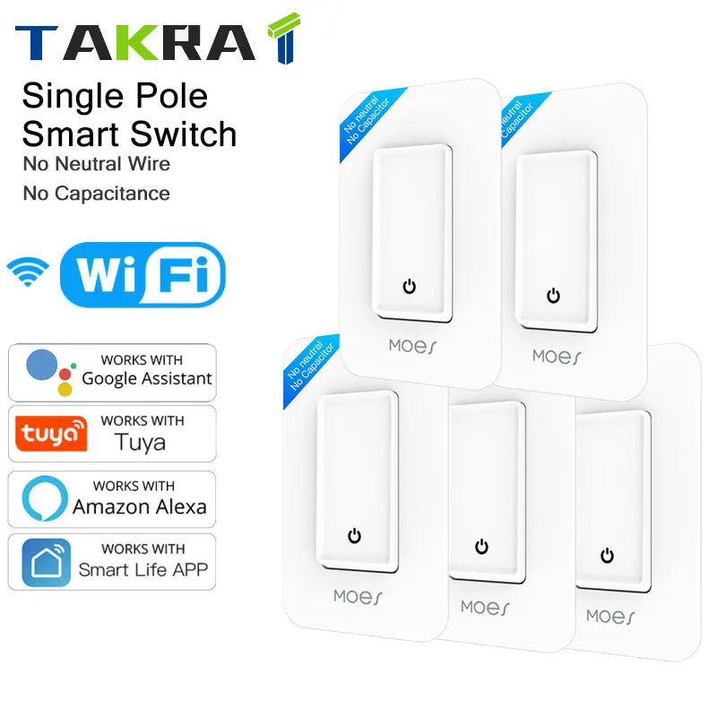 

Tuya WiFi Smart Push Button Wall Switch Panel 10A Smart Life App Amazon Google Home No Neutral Wire No Capacitor Required