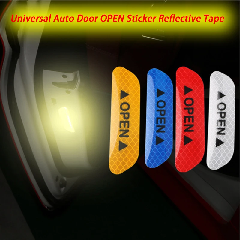 

4x Car Reflective Sticker Universal Auto Door OPEN Sticker Reflective Tape Safety Warning Decal Scratchproof Prevent-bump