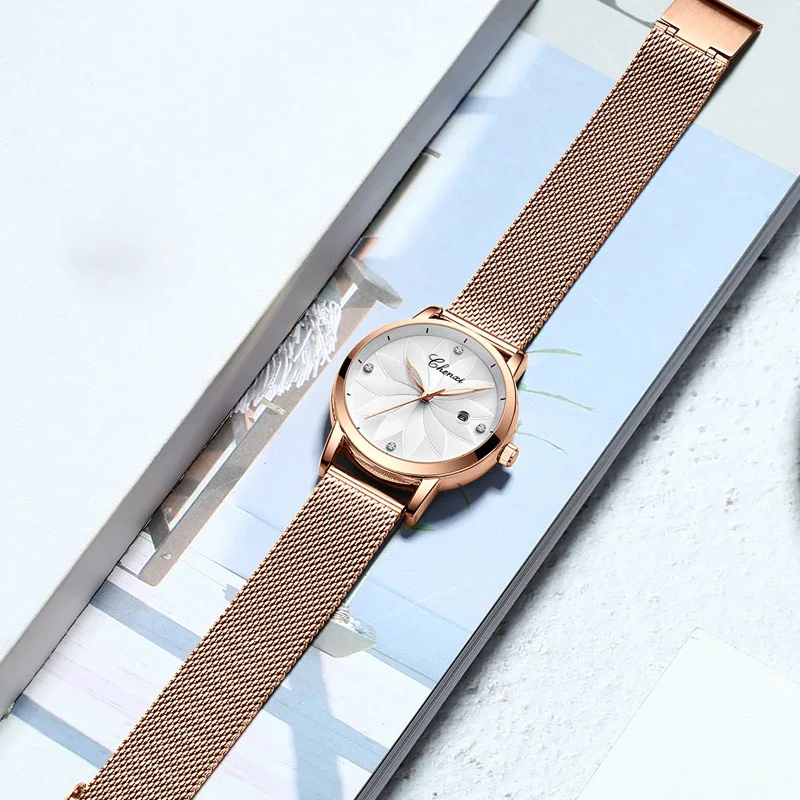 Модные минималистские женские часы CHENXI элегантные наручные цвета розового